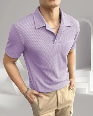 TAZO Self Design Men Polo Neck Purple T-Shirt