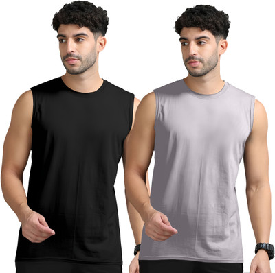 Adorbs Solid Men Round Neck Black, Grey T-Shirt