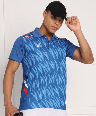 Pace International Printed Men Polo Neck Blue T-Shirt