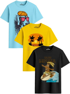 Enciger Printed Men Round Neck Dark Blue, Yellow, Black T-Shirt