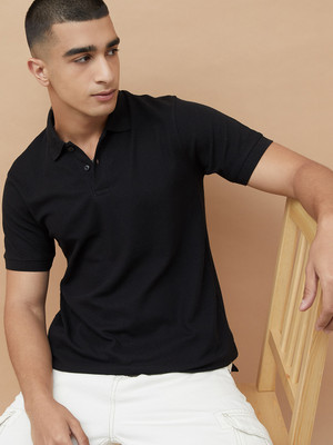 Fame Forever by Lifestyle Solid Men Polo Neck Black T-Shirt