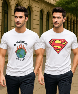 LAVENIR Printed Men Round Neck White T-Shirt