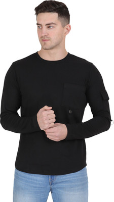 Styvibe Solid Men Round Neck Black T-Shirt