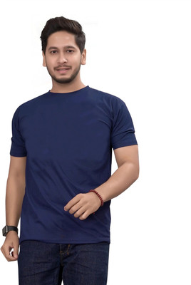 ShreeRangam Enterprise Solid Men Round Neck Blue T-Shirt