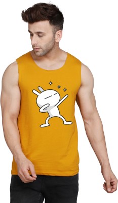 SLOWLORIS Printed Men Round Neck Yellow, White T-Shirt