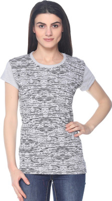 HouseOfCommon Printed Women Round Neck Grey T-Shirt
