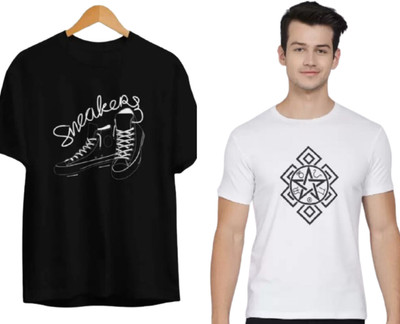 ATTITUDE START OF FASHION Graphic Print Men Round Neck Black, White T-Shirt
