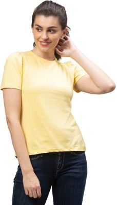 Globus Solid Women Round Neck Yellow T-Shirt