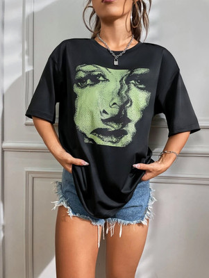 Calm Down Graphic Print Women Round Neck Black T-Shirt