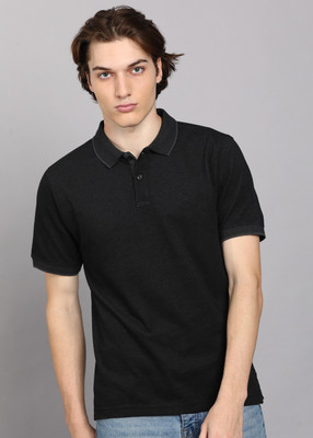 Raymond Solid Men Polo Neck Black T-Shirt