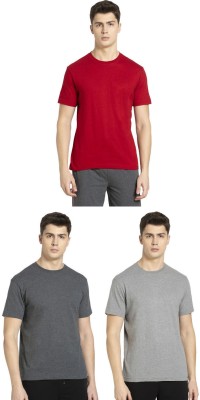 JOCKEY Solid Men Round Neck Grey, Red T-Shirt