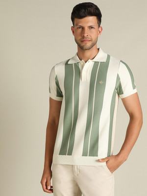 Dockers Striped Men Polo Neck Beige T-Shirt