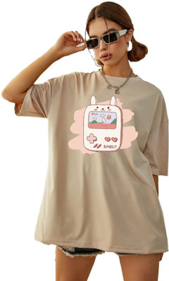 BELTLY Graphic Print Women Round Neck Beige T-Shirt