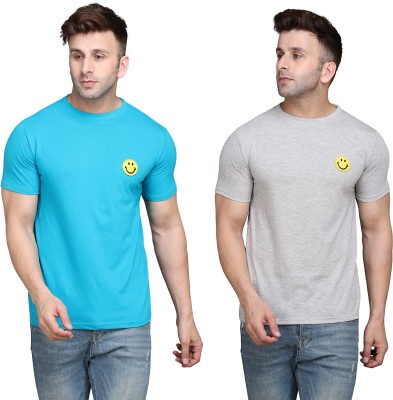 Money Leaf Solid Men Round Neck Silver, Light Blue T-Shirt