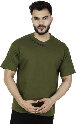 HASH AND DASH Solid Men Round Neck Green T-Shirt