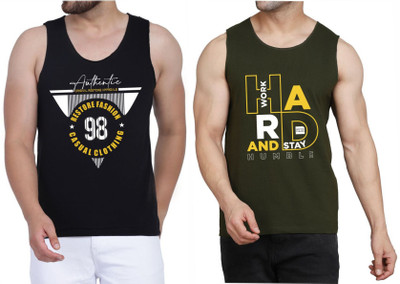 WOOSTRO Graphic Print Men Scoop Neck Black, Dark Green T-Shirt