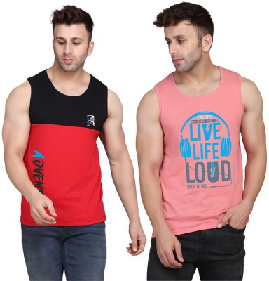 SLOWLORIS Printed Men Scoop Neck Pink, Black, Red T-Shirt