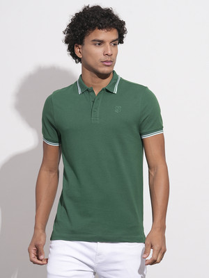 BEING HUMAN Solid Men Polo Neck Dark Green T-Shirt