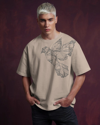 silver moon clothing Graphic Print Men Round Neck Beige T-Shirt
