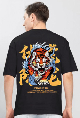 Reya Printed Men Round Neck Black T-Shirt