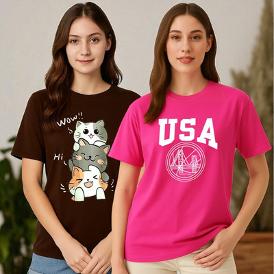 Elvia Graphic Print Women Round Neck Multicolor T-Shirt