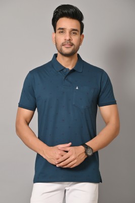 Arbour Printed Men Polo Neck Navy Blue T-Shirt
