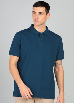 Alan Jones Solid Men Polo Neck Dark Blue T-Shirt