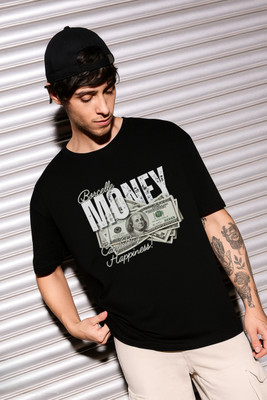 Kapda Culture Solid, Graphic Print Men Round Neck Black T-Shirt
