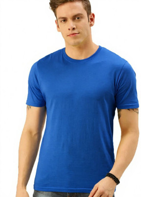 Anything Solid Men Round Neck Blue T-Shirt