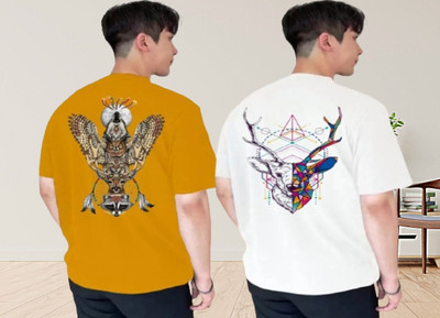 xpecto style Typography, Printed Men Round Neck White, Yellow T-Shirt