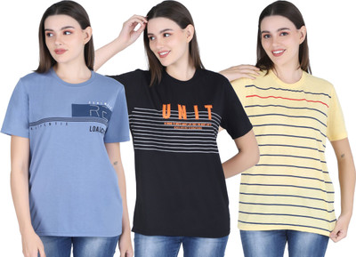 HouseOfCommon Printed Women Round Neck Multicolor T-Shirt