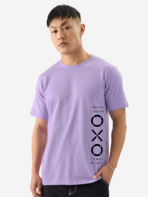 RARFASHIONATER Typography Men Round Neck Purple T-Shirt