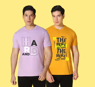 WOOSTRO Typography Men Round Neck Yellow, Purple T-Shirt