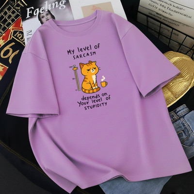 Sahuone Printed Women Round Neck Purple T-Shirt