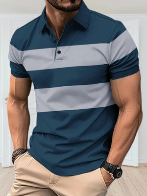 TAZO Solid Men Polo Neck Blue T-Shirt