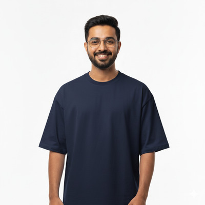 StikforEra Solid Men Round Neck Navy Blue T-Shirt