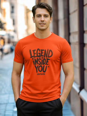 Leotude Printed Men Round Neck Orange T-Shirt