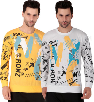 cnw Graphic Print Men Round Neck White, Yellow T-Shirt