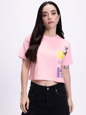 Kook N Keech Disney Graphic Print Women Round Neck Pink T-Shirt
