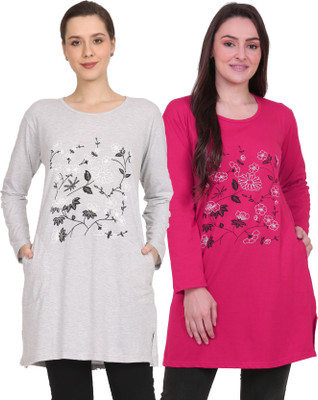 APR GLOBAL Floral Print Women Round Neck Multicolor T-Shirt