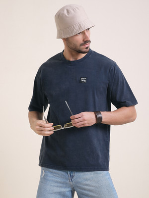 DIFFERENCE OF OPINION Printed Men Round Neck Dark Blue T-Shirt