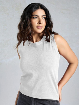 Dharm Enterprise Solid Women Round Neck White T-Shirt