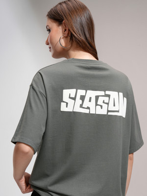 Tokyo Talkies Printed Women Round Neck Grey T-Shirt