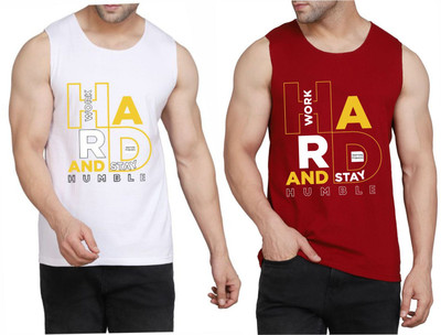 WOOSTRO Printed Men Round Neck White, Maroon T-Shirt