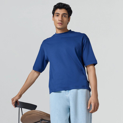 LazyGreg Solid Men Round Neck Blue T-Shirt