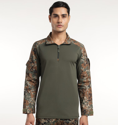 MOUNTMILLER Military Camouflage Men Zip Neck Multicolor T-Shirt