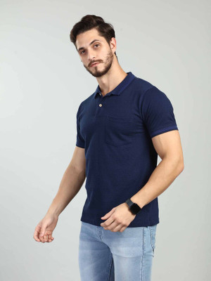 BE POSITIVE Colorblock Men Polo Neck Dark Blue T-Shirt