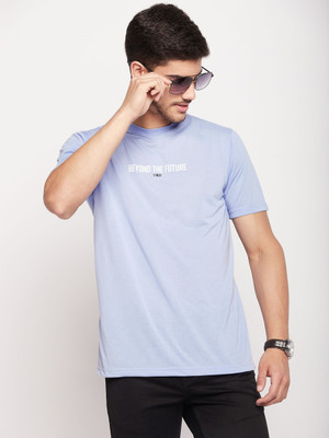 MIT Bharat Typography Men Round Neck Light Blue T-Shirt