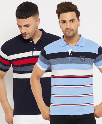 First Krush Striped Men Polo Neck Multicolor T-Shirt