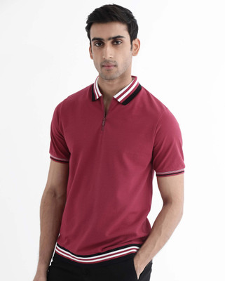 RARE RABBIT Solid Men Polo Neck Red T-Shirt